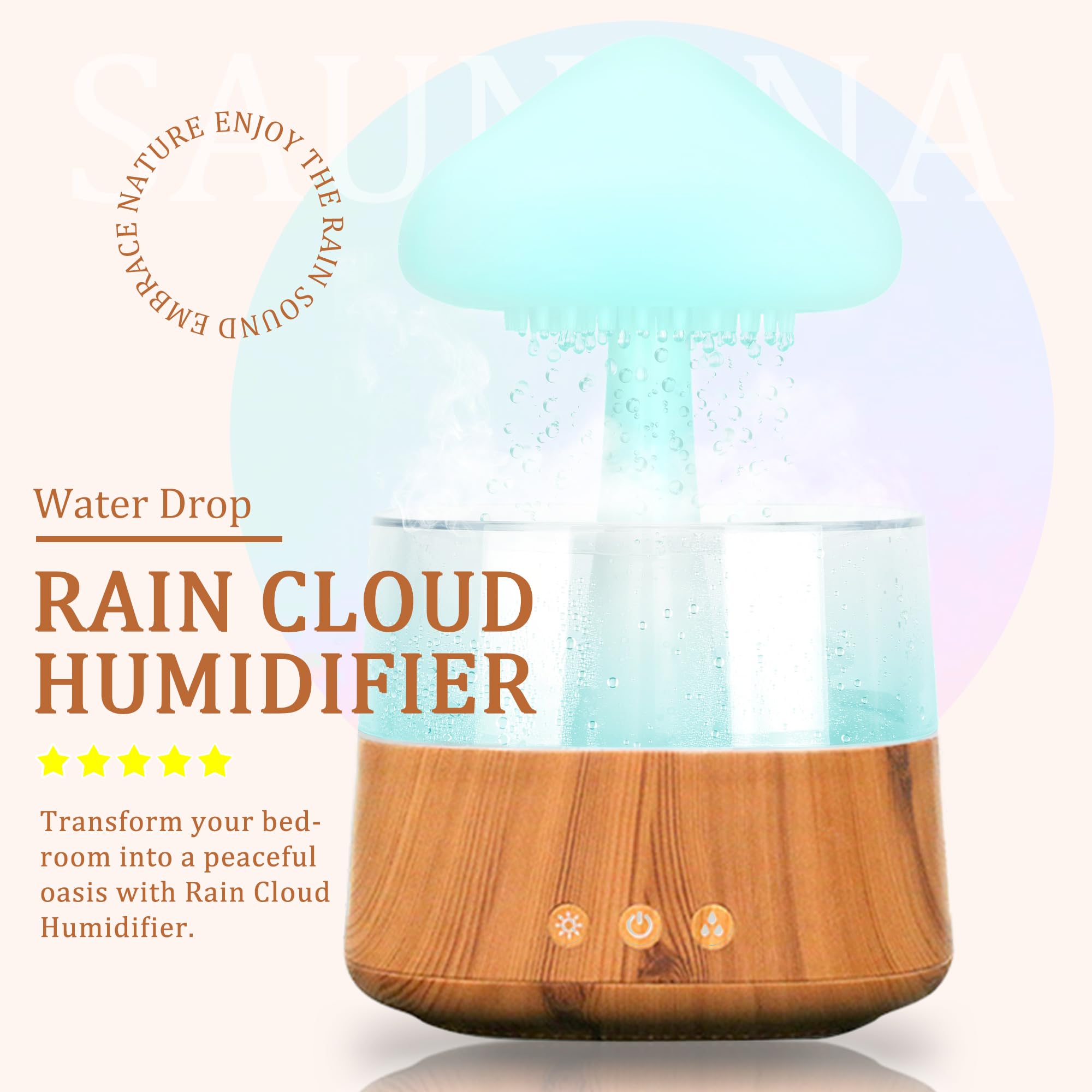 Rain Cloud Humidifier Water Drip With Adjustable Led Lights White Noise Humidification Desk Fountain Bedside Sleeping Relaxing M